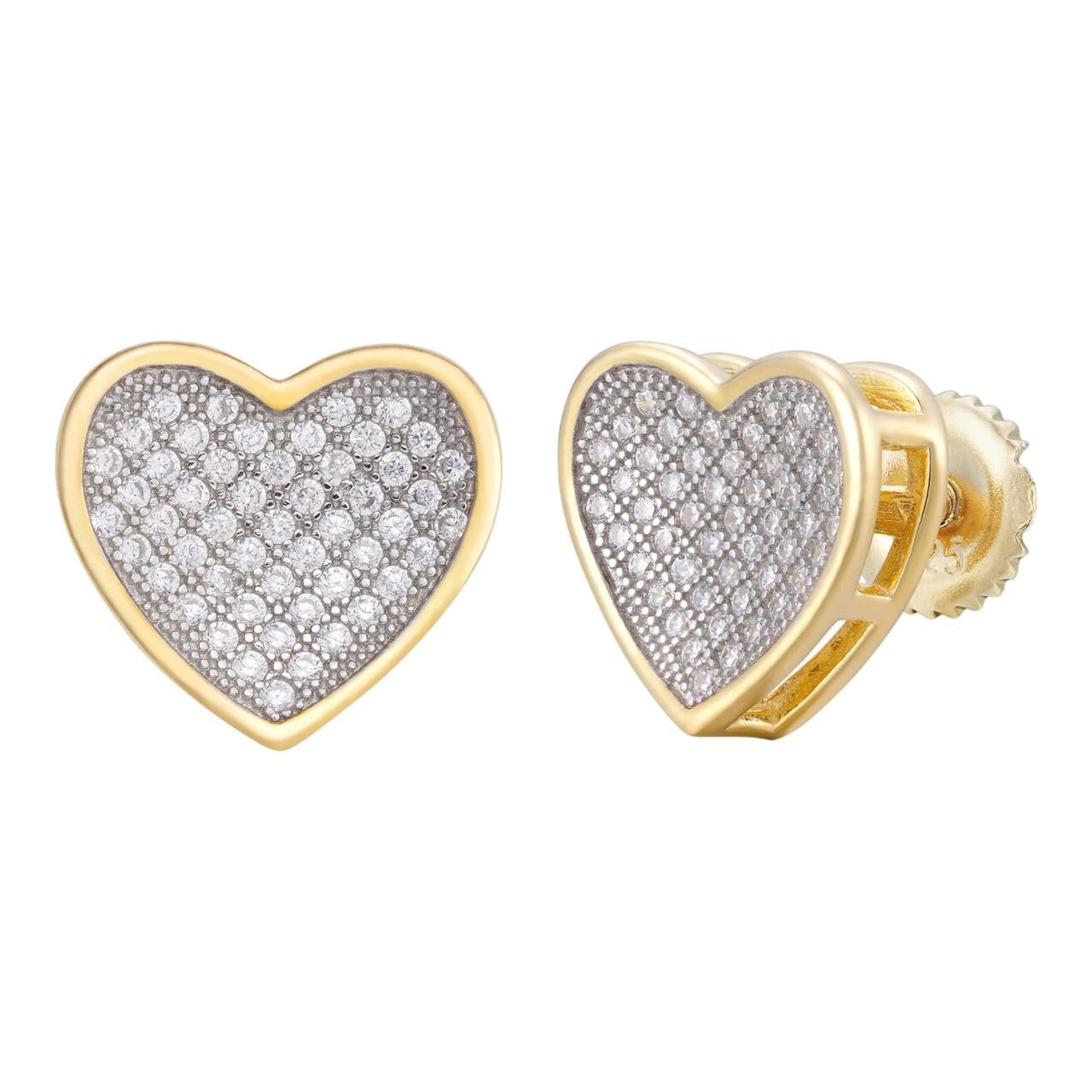 HarlemBling Eternal Love Heart Shaped Earrings - 14k Gold Vermeil 925 Silver - CZ Stones - 12mm
