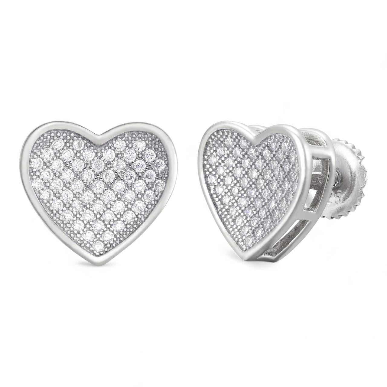 HarlemBling Eternal Love Heart Shaped Earrings - 925 Silver - CZ Stones - 12mm
