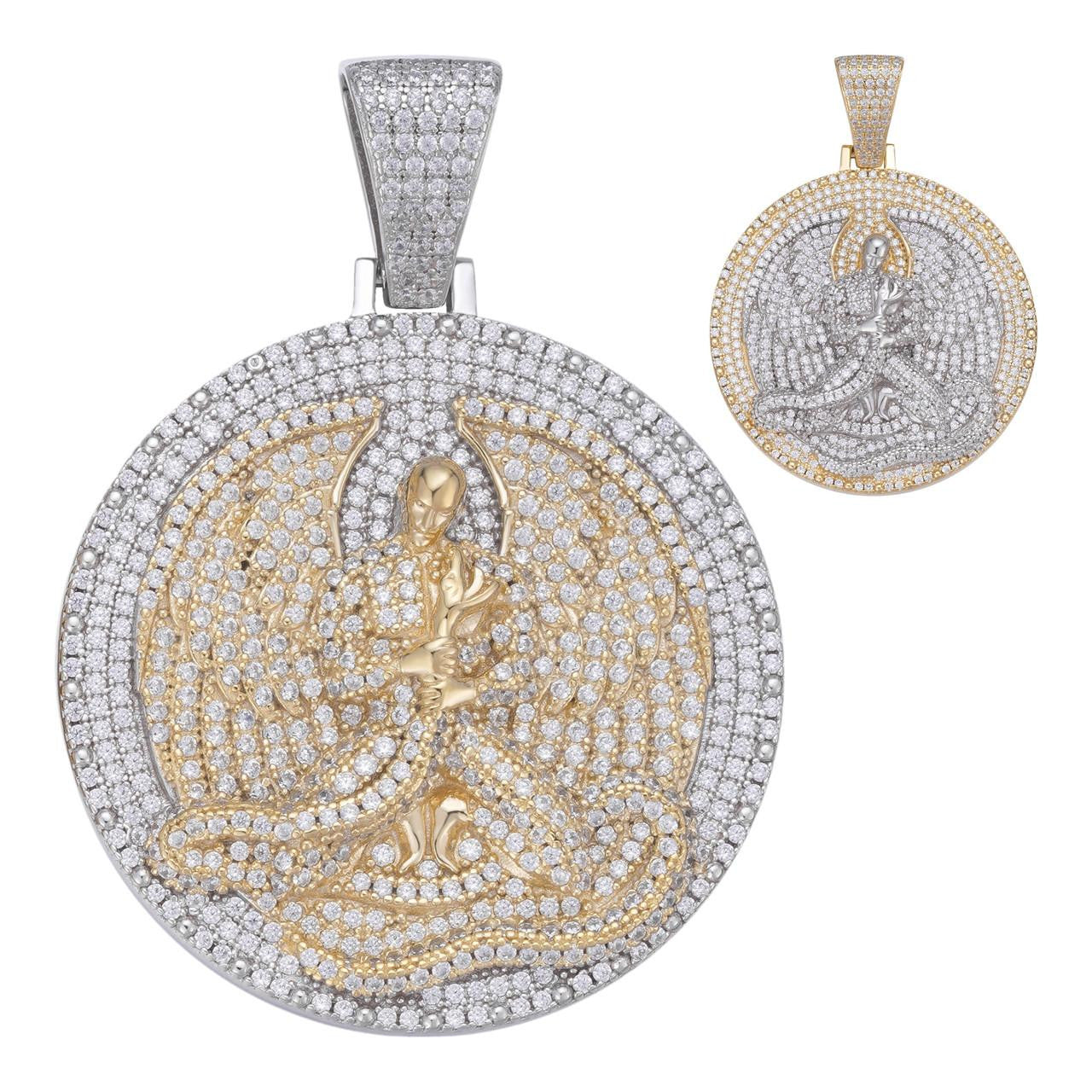 HarlemBling Euphanasia 2Pac Medallion Pendant - 14k Gold Vermeil Or 925 Silver - CZ Stones - Medium 2"