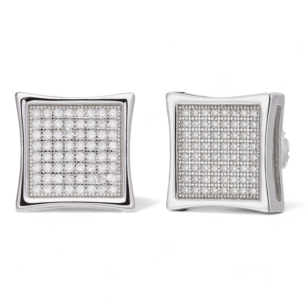 HarlemBling Everyday Classic Square Iced Out Earrings - 925 Silver - CZ Stones - 4-18mm