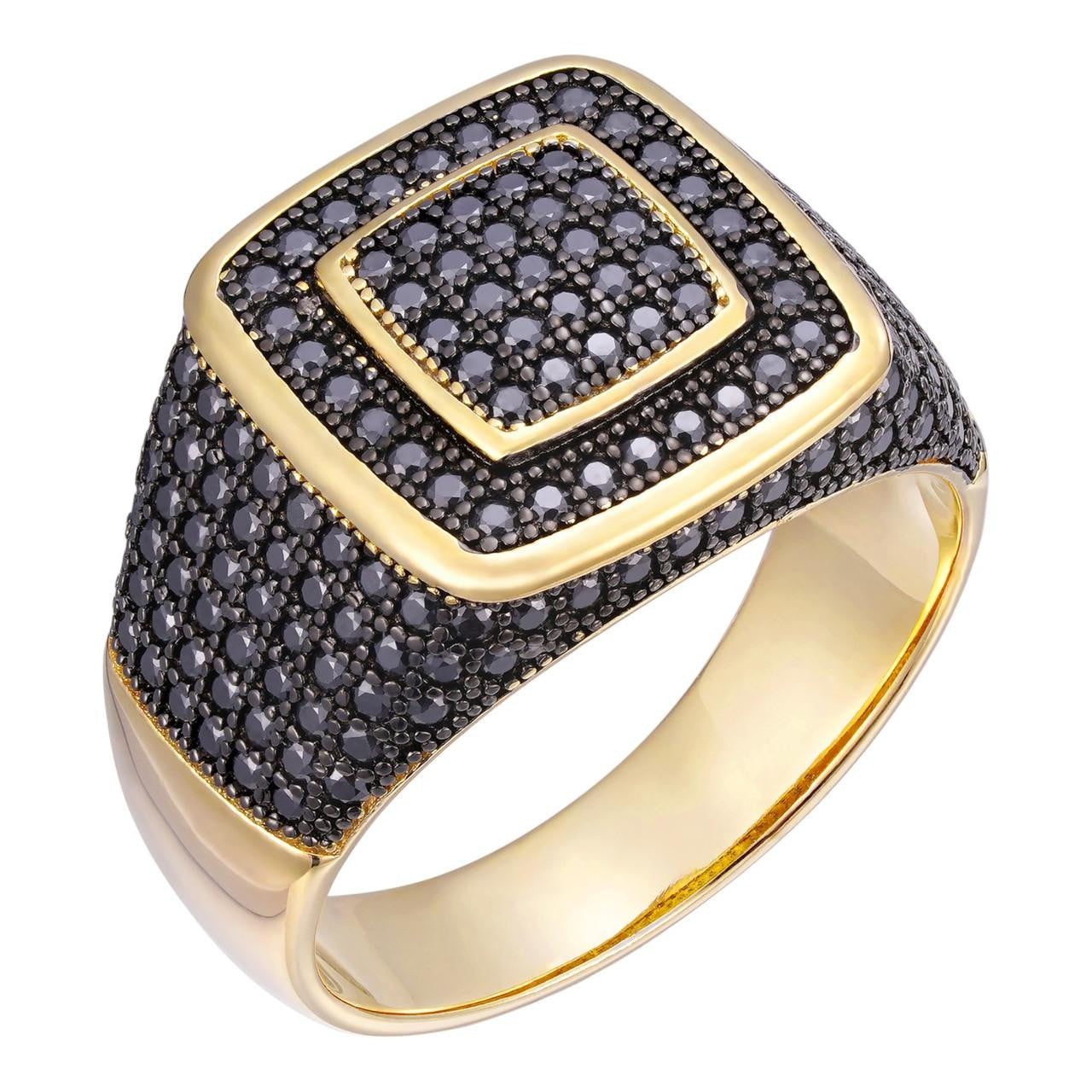 HarlemBling Everyday Classic Square Ring - 14k Gold Vermeil 925 Silver - Black CZ Stones