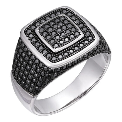 HarlemBling Everyday Classic Square Ring - 925 Silver - Black CZ Stones