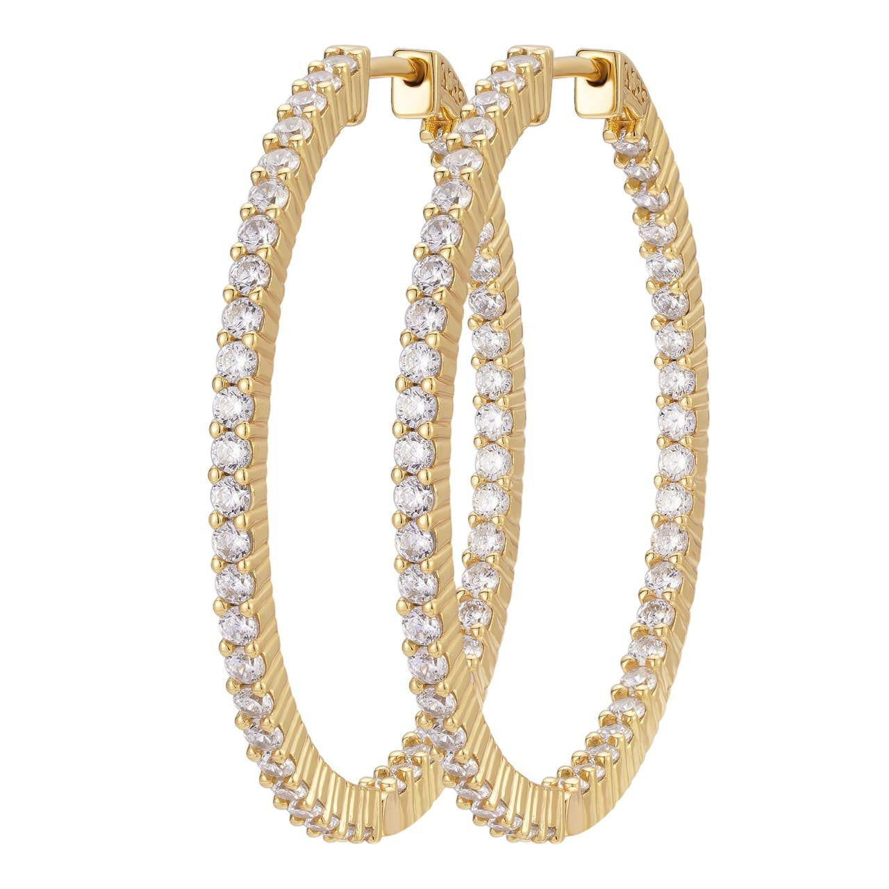 HarlemBling Everyday Gal Hoop Earrings - 14k Gold Vermeil 925 Silver - CZ Stones - 39mm