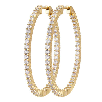 HarlemBling Everyday Gal Hoop Earrings - 14k Gold Vermeil 925 Silver - CZ Stones - 39mm