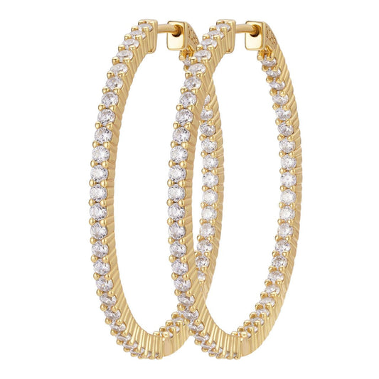 HarlemBling Everyday Gal Hoop Earrings - 14k Gold Vermeil 925 Silver - CZ Stones - 39mm
