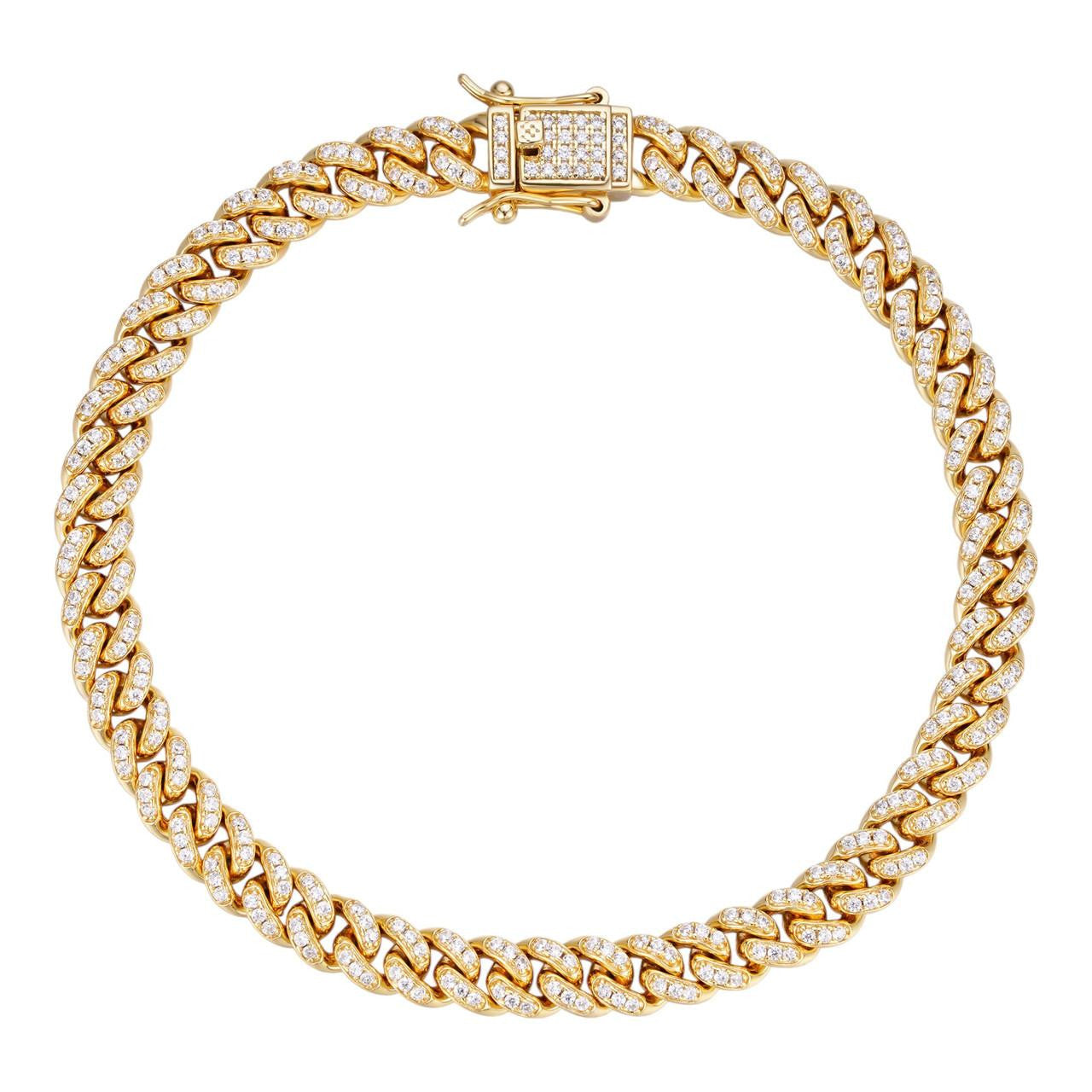 HarlemBling Everyday Wear Miami Cuban Link Bracelet Iced Out CZ Stones - 14k Gold Vermeil 925 Silver - 6mm- 6-8.5"
