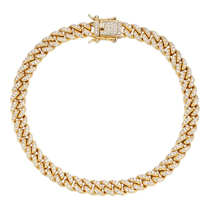 HarlemBling Everyday Wear Miami Cuban Link Bracelet Iced Out CZ Stones - 14k Gold Vermeil 925 Silver - 6mm- 6-8.5"