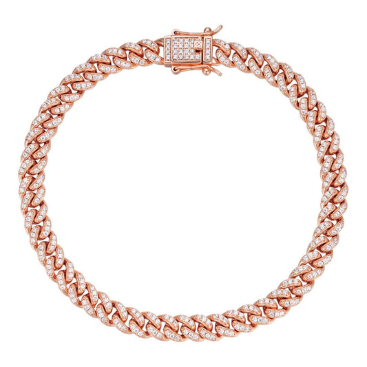 HarlemBling Everyday Wear Miami Cuban Link Bracelet Iced Out CZ Stones - 14k Rose Gold Vermeil 925 Silver - 6mm- 6-8.5"