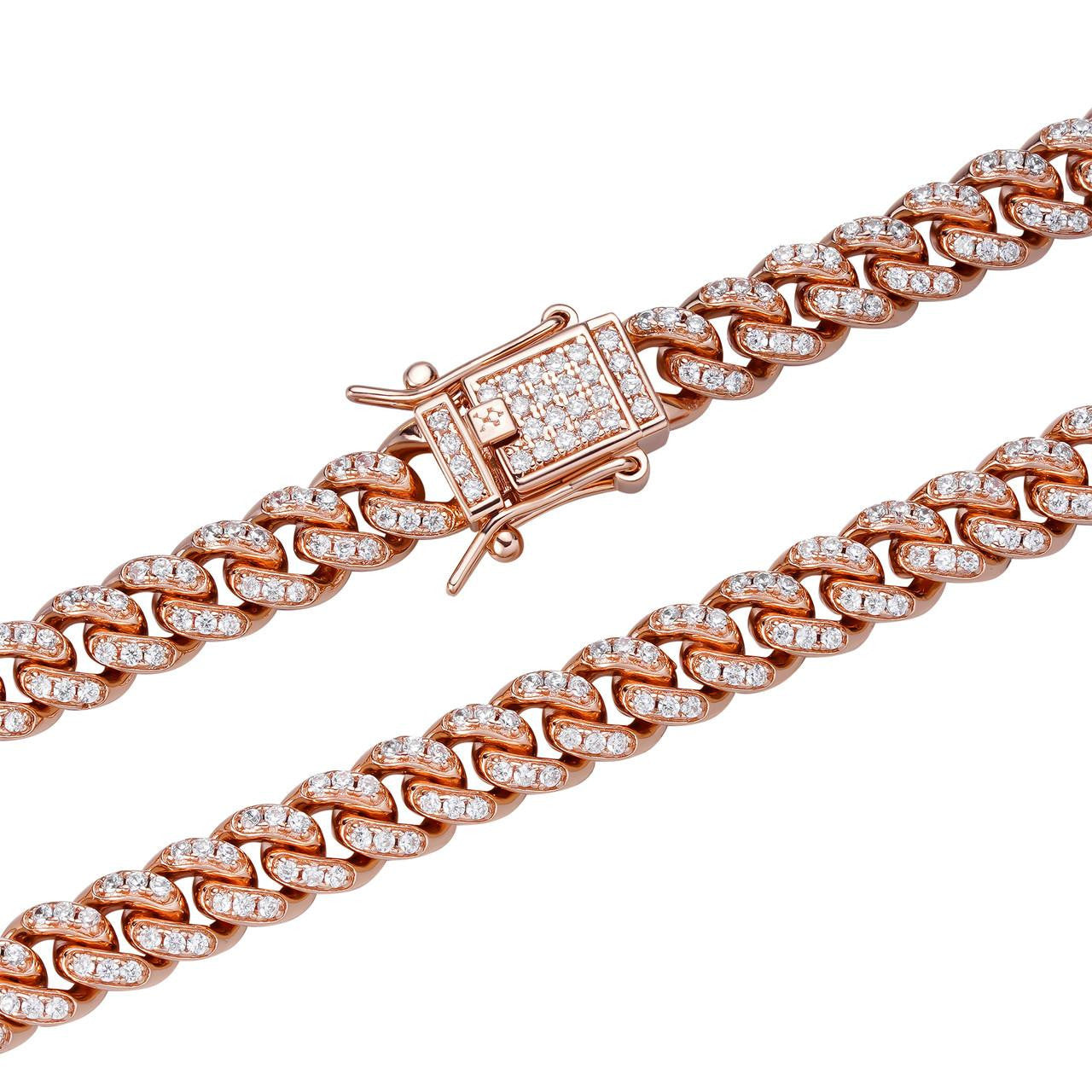 6mm Miami Cuban Iced Rose Gold Over 925 Silver Chain Necklace 16