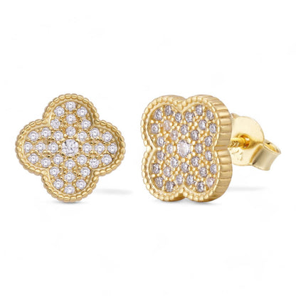 HarlemBling Fashionista Clover Earrings - 14k Gold Vermeil 925 Silver - CZ Stones - 9.5mm