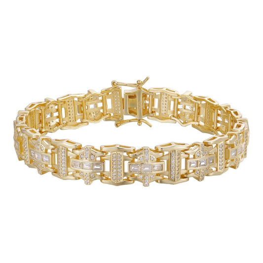 HarlemBling Ferrari Custom Link Bracelet Iced Out Baguette CZ Stones - 14k Gold Vermeil 925 Silver - 12mm - 7"-8.5"