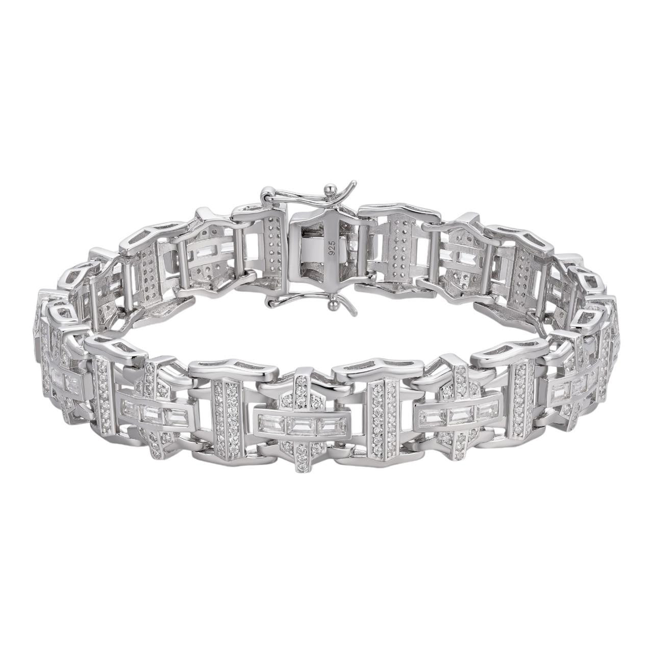 HarlemBling Ferrari Custom Link Bracelet Iced Out Baguette CZ Stones - 925 Silver - 12mm - 7"-8.5"