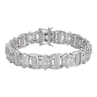 HarlemBling Ferrari Custom Link Bracelet Iced Out Baguette CZ Stones - 925 Silver - 12mm - 7"-8.5"