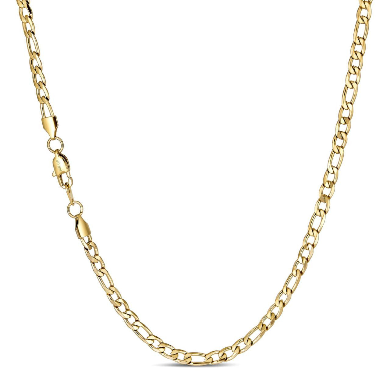 HarlemBling Figaro Chain Necklace - 14k Yellow Gold Plated Stainless Steel - 18"-30" - 5mm