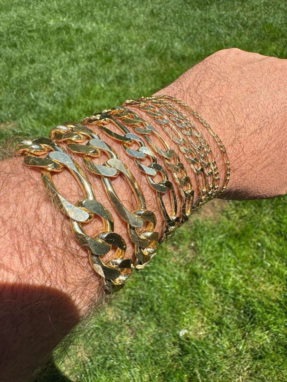 HarlemBling Figaro Link Bracelet - 14k Gold Vermeil 925 Sterling Silver - 6"-9" - 2.5mm-16mm