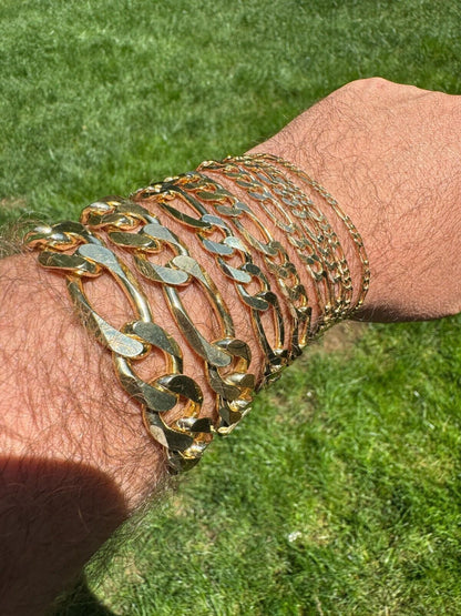 HarlemBling Figaro Link Bracelet - 14k Gold Vermeil 925 Sterling Silver - 6"-9" - 2.5mm-16mm