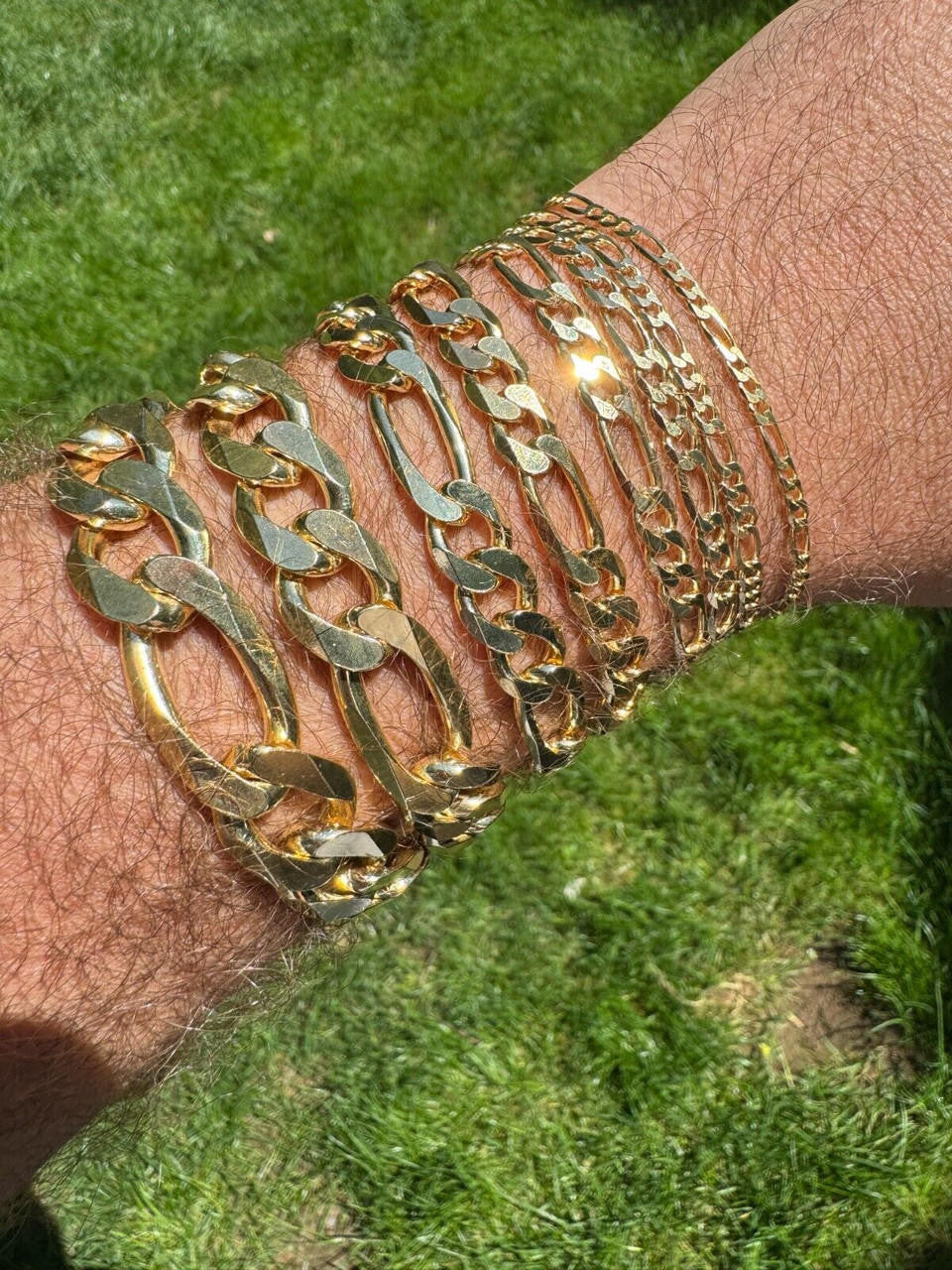 HarlemBling Figaro Link Bracelet - 14k Gold Vermeil 925 Sterling Silver - 6"-9" - 2.5mm-16mm