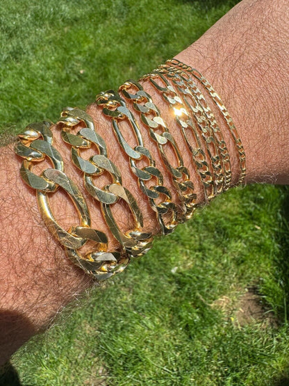 HarlemBling Figaro Link Bracelet - 14k Gold Vermeil 925 Sterling Silver - 6"-9" - 2.5mm-16mm