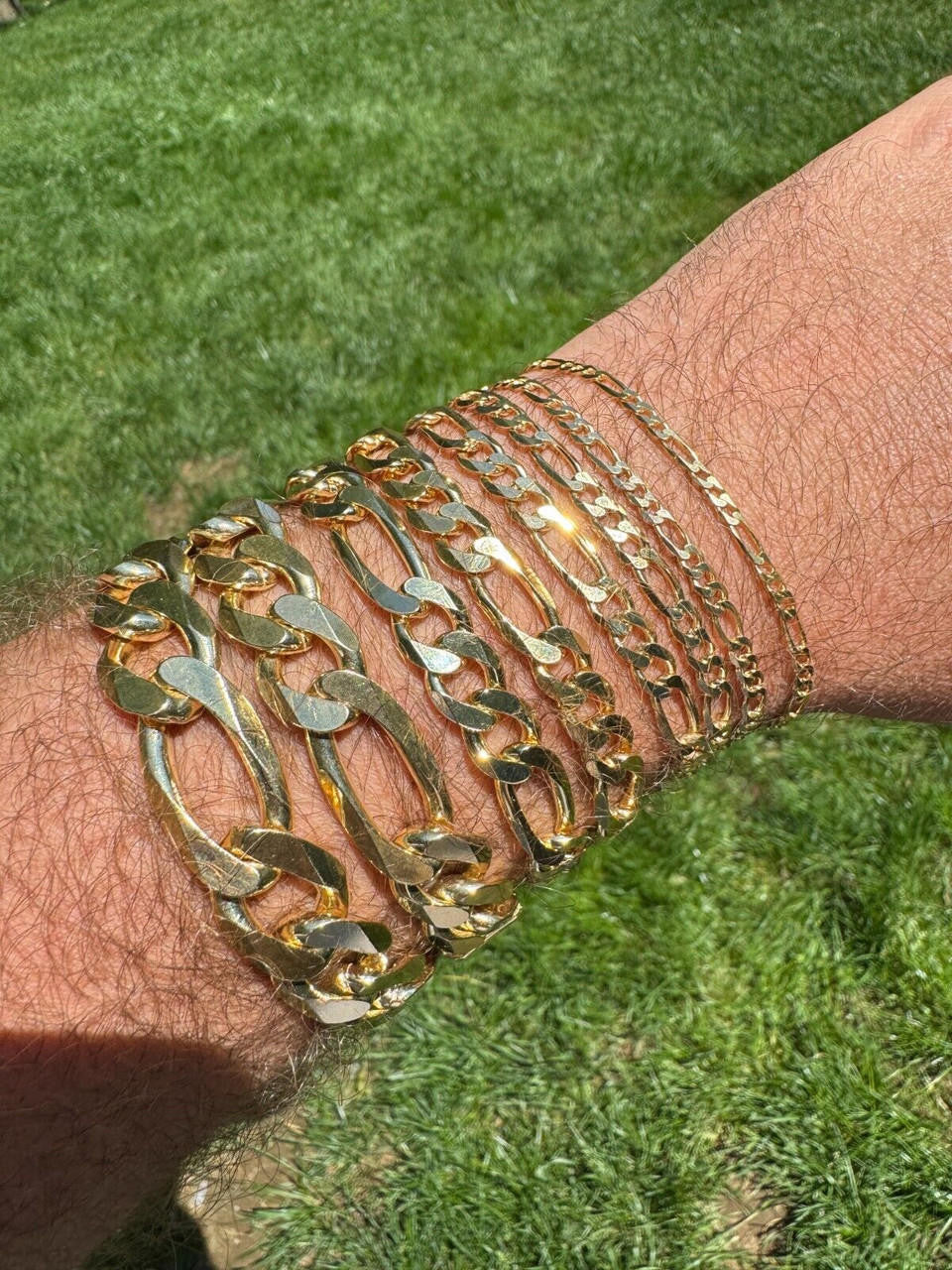 HarlemBling Figaro Link Bracelet - 14k Gold Vermeil 925 Sterling Silver - 6"-9" - 2.5mm-16mm