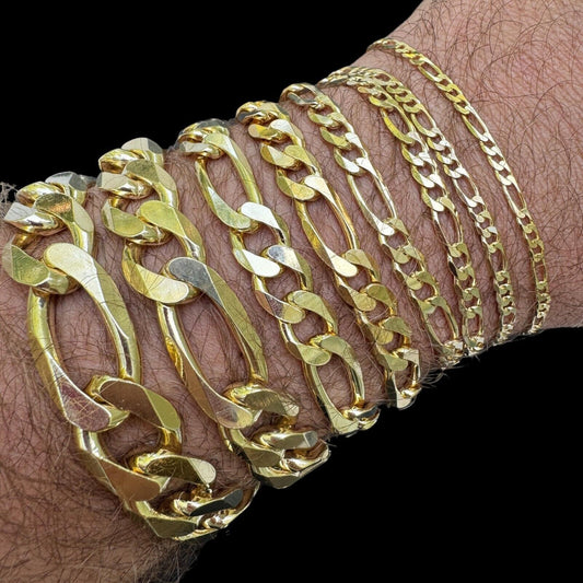 HarlemBling Figaro Link Bracelet - 14k Gold Vermeil 925 Sterling Silver - 6"-9" - 2.5mm-16mm