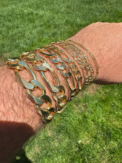 HarlemBling Figaro Link Bracelet - 14k Gold Vermeil 925 Sterling Silver - 6"-9" - 2.5mm-16mm