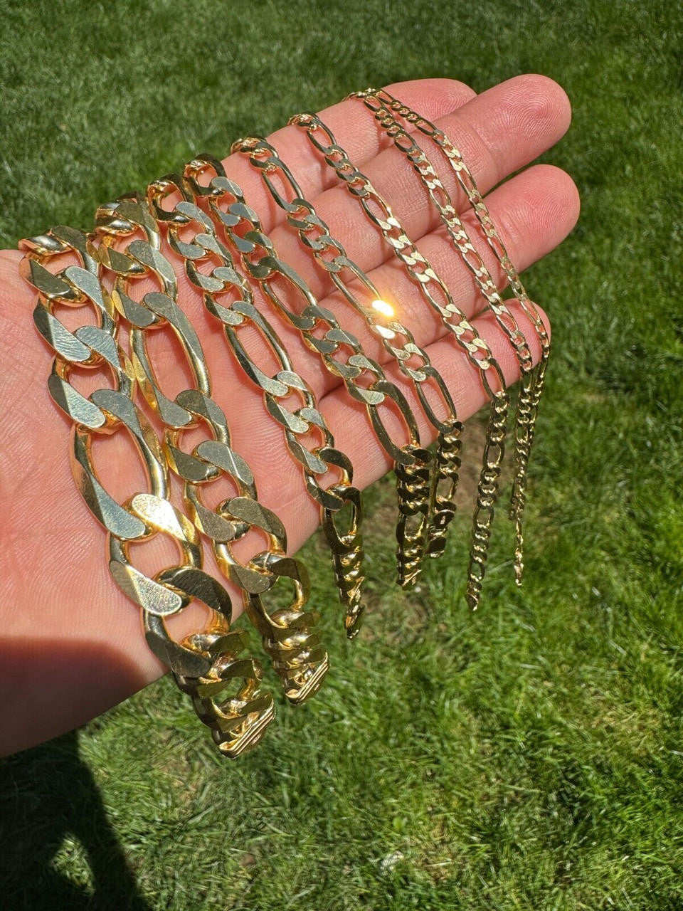 HarlemBling Figaro Link Bracelet - 14k Gold Vermeil 925 Sterling Silver - 6"-9" - 2.5mm-16mm