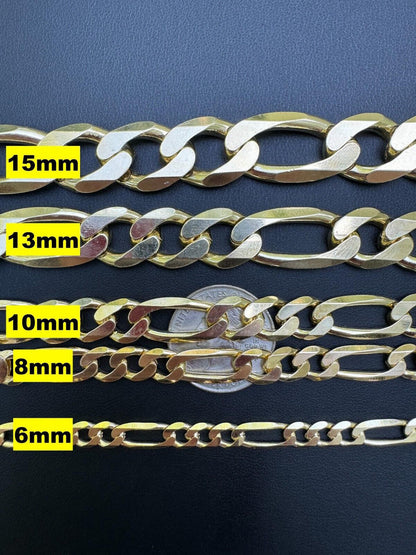 HarlemBling Figaro Link Bracelet - 14k Gold Vermeil 925 Sterling Silver - 6"-9" - 2.5mm-16mm