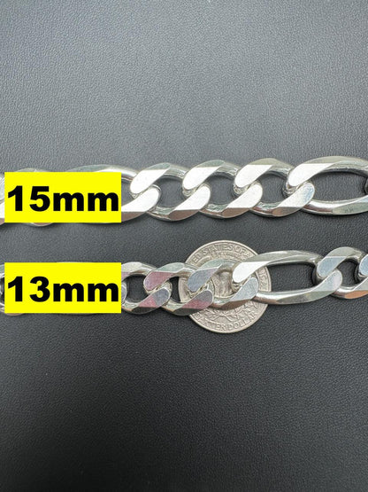 HarlemBling Figaro Link Chain Necklace Or Bracelet - 925 Sterling Silver - 6"-30" - 2.5mm-15mm
