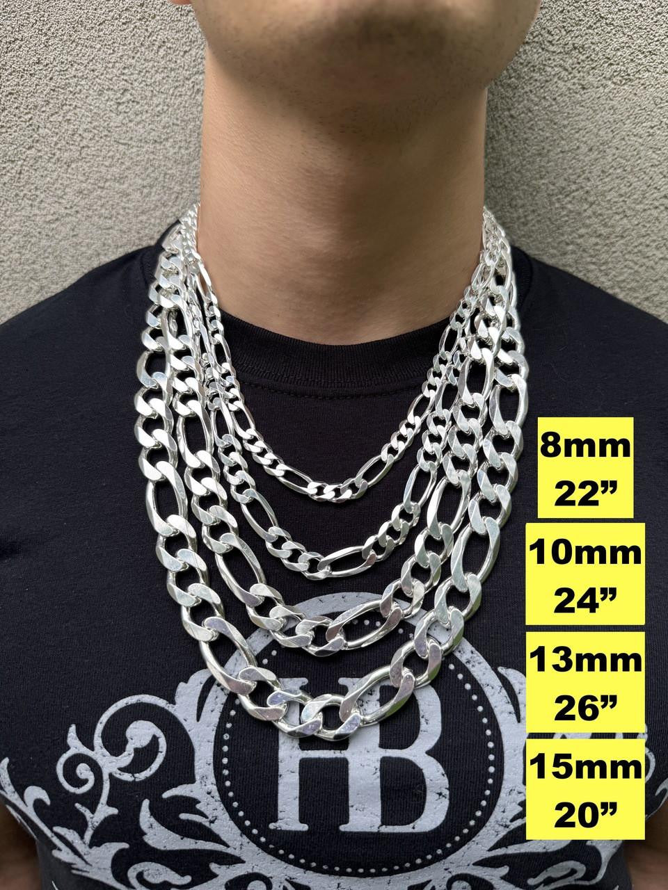 HarlemBling Figaro Link Chain Necklace Or Bracelet - 925 Sterling Silver - 6"-30" - 2.5mm-15mm