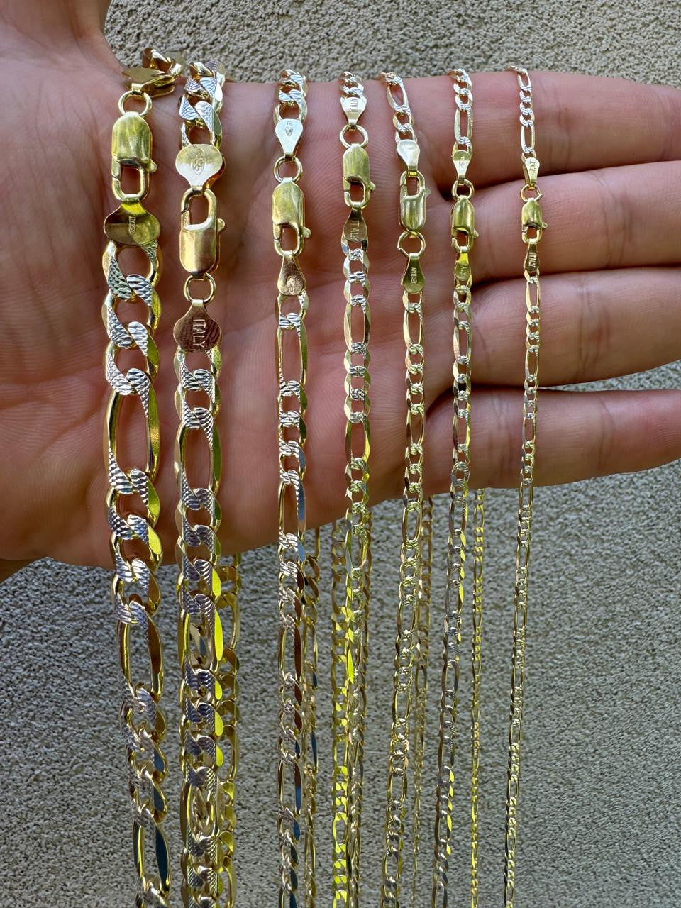 HarlemBling Figaro Link Chain Necklace Or Bracelet - Diamond Cut 14k Gold Vermeil 925 Sterling Silver - 6"-30" - 2.5mm-10mm