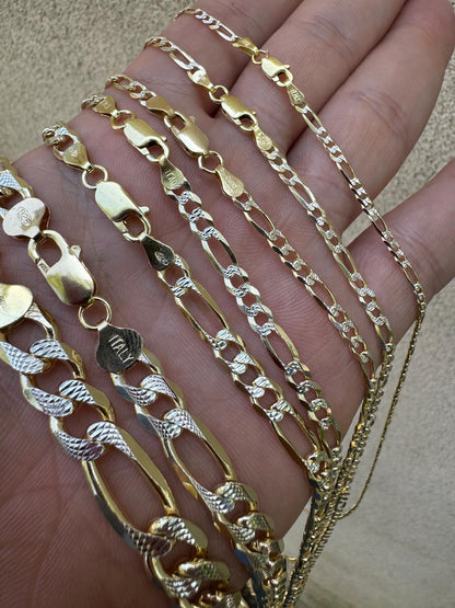 HarlemBling Figaro Link Chain Necklace Or Bracelet - Diamond Cut 14k Gold Vermeil 925 Sterling Silver - 6"-30" - 2.5mm-10mm