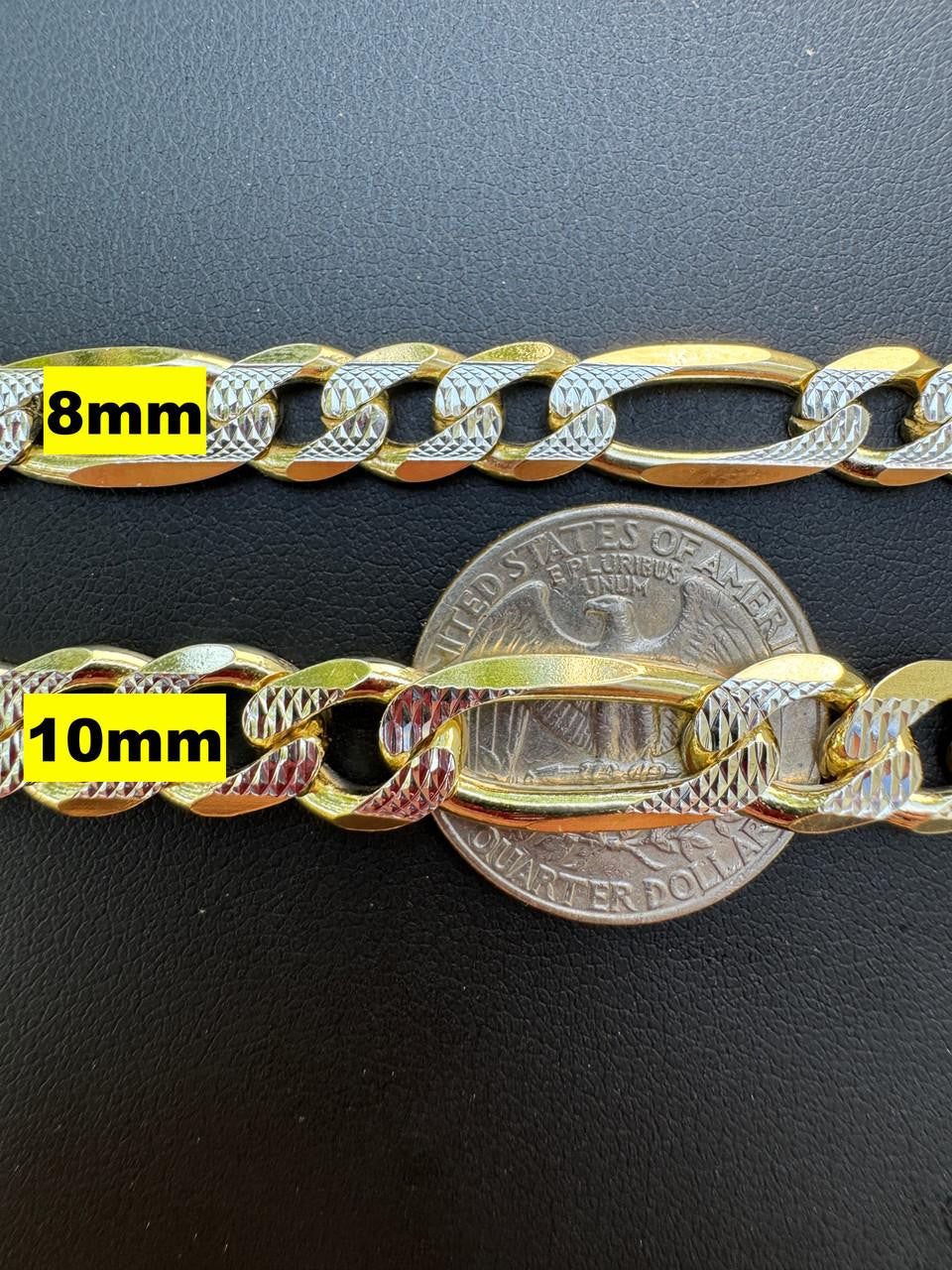 HarlemBling Figaro Link Chain Necklace Or Bracelet - Diamond Cut 14k Gold Vermeil 925 Sterling Silver - 6"-30" - 2.5mm-10mm