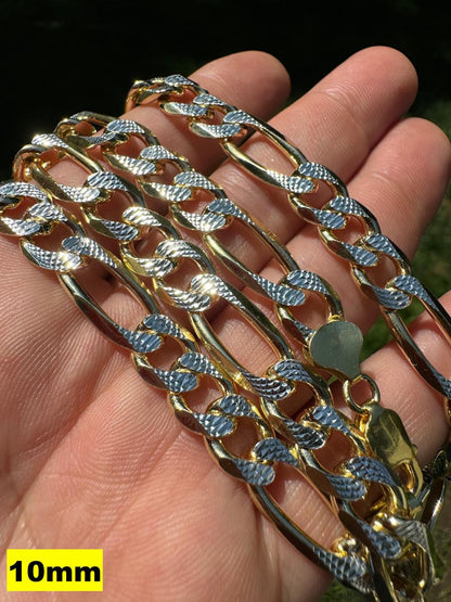 HarlemBling Figaro Link Chain Necklace Or Bracelet - Diamond Cut 14k Gold Vermeil 925 Sterling Silver - 6"-30" - 2.5mm-10mm