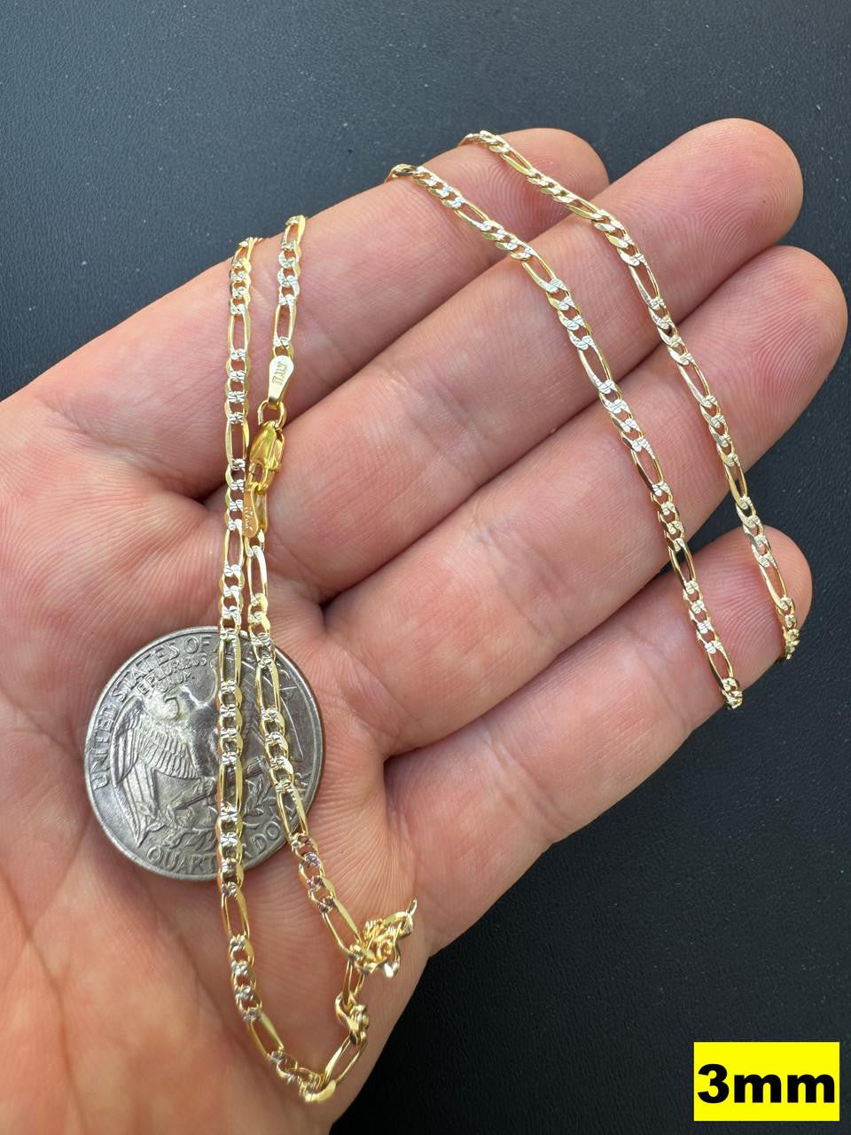 HarlemBling Figaro Link Chain Necklace Or Bracelet - Diamond Cut 14k Gold Vermeil 925 Sterling Silver - 6"-30" - 2.5mm-10mm