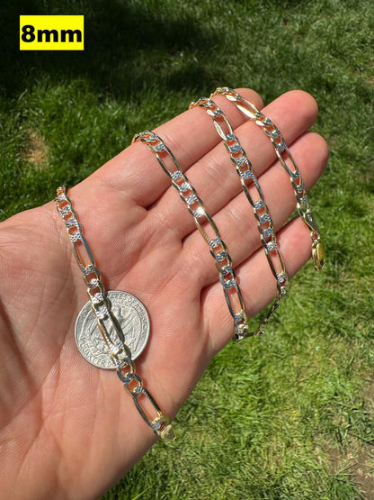 HarlemBling Figaro Link Chain Necklace Or Bracelet - Diamond Cut 14k Gold Vermeil 925 Sterling Silver - 6"-30" - 2.5mm-10mm