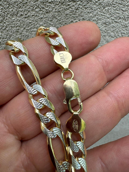 HarlemBling Figaro Link Chain Necklace Or Bracelet - Diamond Cut 14k Gold Vermeil 925 Sterling Silver - 6"-30" - 2.5mm-10mm