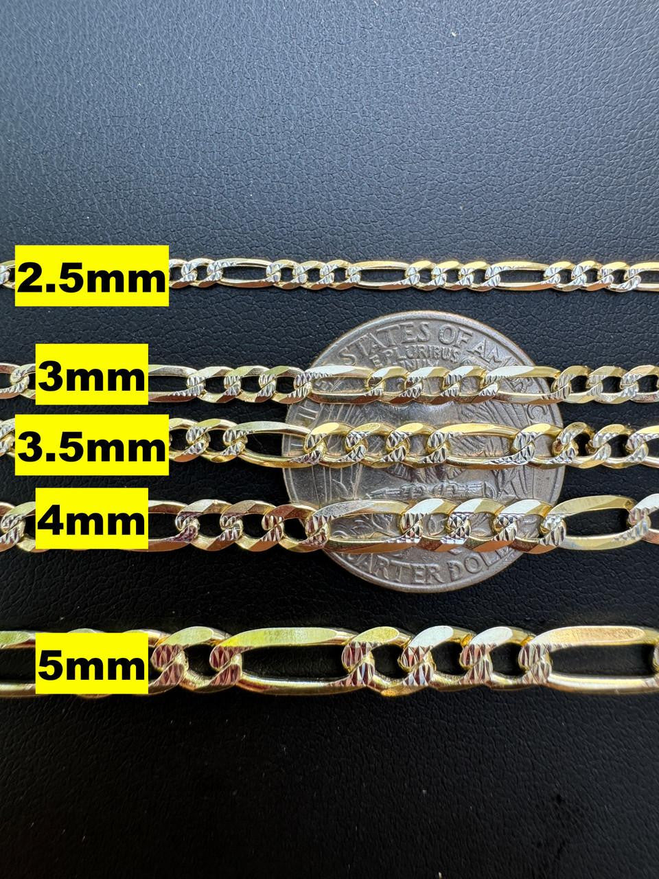 HarlemBling Figaro Link Chain Necklace Or Bracelet - Diamond Cut 14k Gold Vermeil 925 Sterling Silver - 6"-30" - 2.5mm-10mm