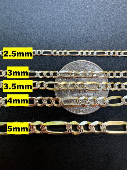 HarlemBling Figaro Link Chain Necklace Or Bracelet - Diamond Cut 14k Gold Vermeil 925 Sterling Silver - 6"-30" - 2.5mm-10mm