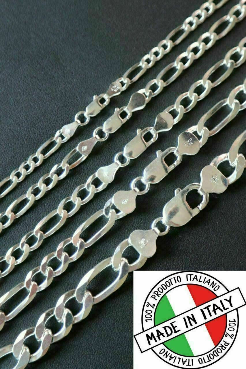 HarlemBling Figaro Link Chain Or Bracelet 4-10mm Solid 925 Sterling Silver UNPLATED