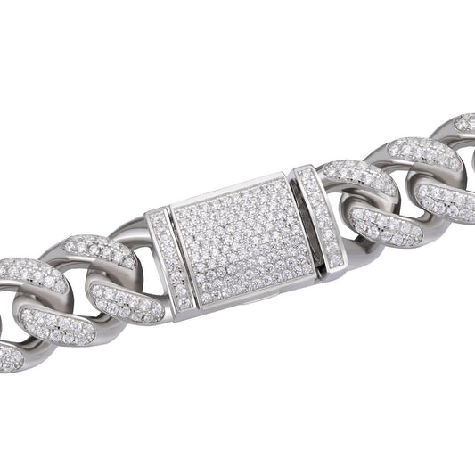 HarlemBling Figarucci Figaro Mariner Cross Link Chain Necklace Iced Out CZ Stones - 925 Silver - 12mm - 18"-30"