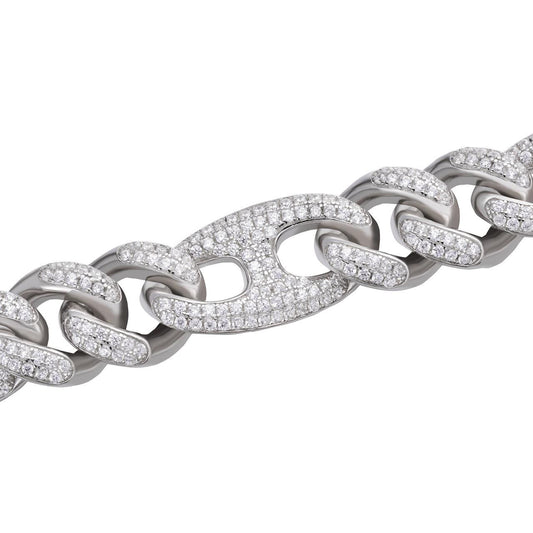 HarlemBling Figarucci Figaro Mariner Cross Link Chain Necklace Iced Out CZ Stones - 925 Silver - 12mm - 18"-30"