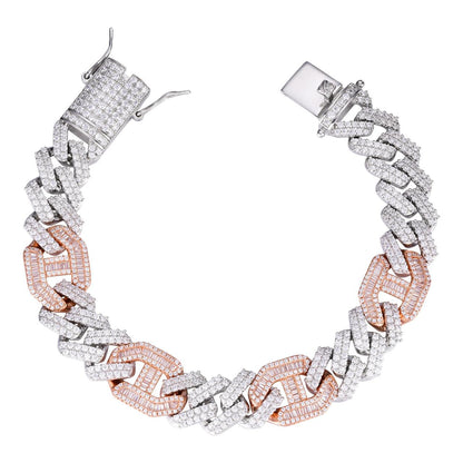 HarlemBling Figarucci Prong Cuban Link Bracelet Iced Out CZ Stones - 14k Rose Gold Vermeil & 925 Silver - 15mm - 7"-8.5"