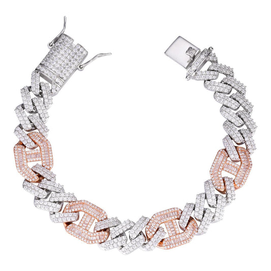 HarlemBling Figarucci Prong Cuban Link Bracelet Iced Out CZ Stones - 14k Rose Gold Vermeil & 925 Silver - 15mm - 7"-8.5"