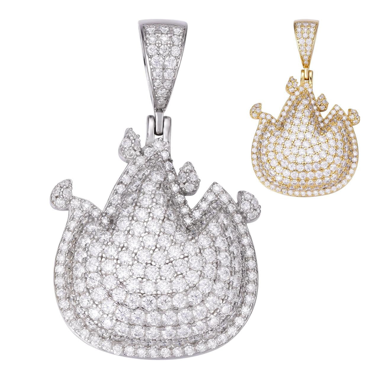 HarlemBling Fire Emoji Iced Out Pendant - 14k Gold Vermeil Or 925 Silver - CZ Stones - Small 1.5"