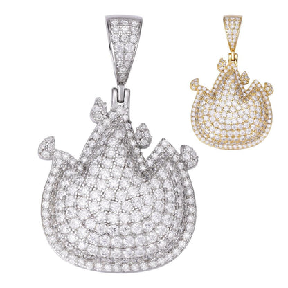 HarlemBling Fire Emoji Iced Out Pendant - 14k Gold Vermeil Or 925 Silver - CZ Stones - Small 1.5"