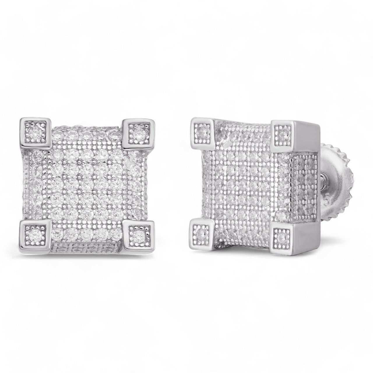 HarlemBling Fire Square Iced Out Earrings Earrings - 925 Silver - CZ Stones - 10mm