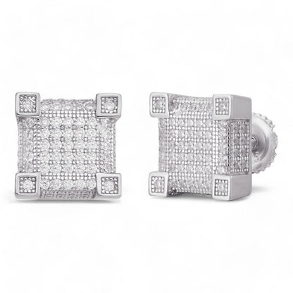 HarlemBling Fire Square Iced Out Earrings Earrings - 925 Silver - CZ Stones - 10mm