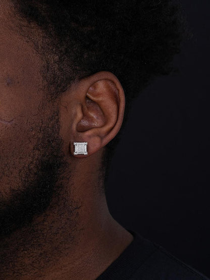 HarlemBling Fire Square Iced Out Earrings Earrings - 925 Silver - CZ Stones - 10mm