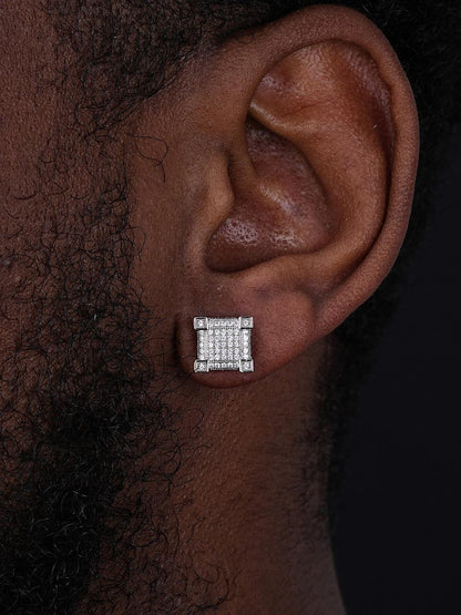 HarlemBling Fire Square Iced Out Earrings Earrings - 925 Silver - CZ Stones - 10mm
