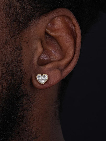 HarlemBling First Love Heart Shaped Earrings - 14k Gold Vermeil 925 Silver - CZ Stones - 9.5mm